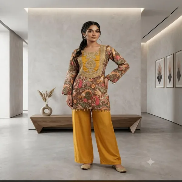 Mustard_Printed_Kurta_Palazzo_Set_For_Women