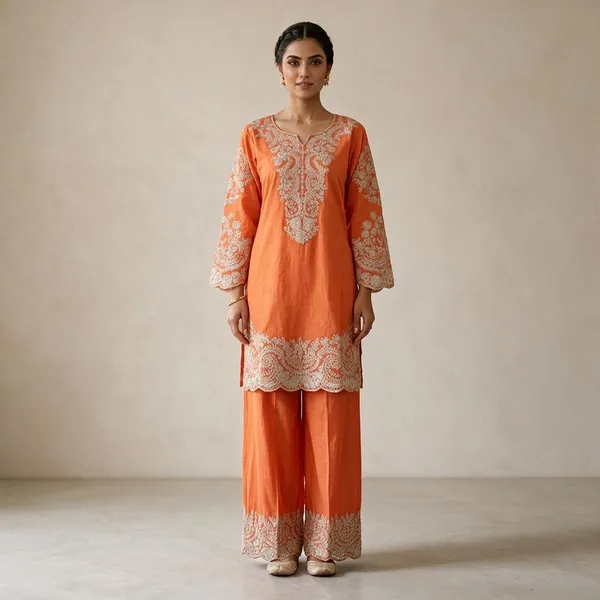 Orange_Embroidered_Straight_Kurta_Set_For_Women