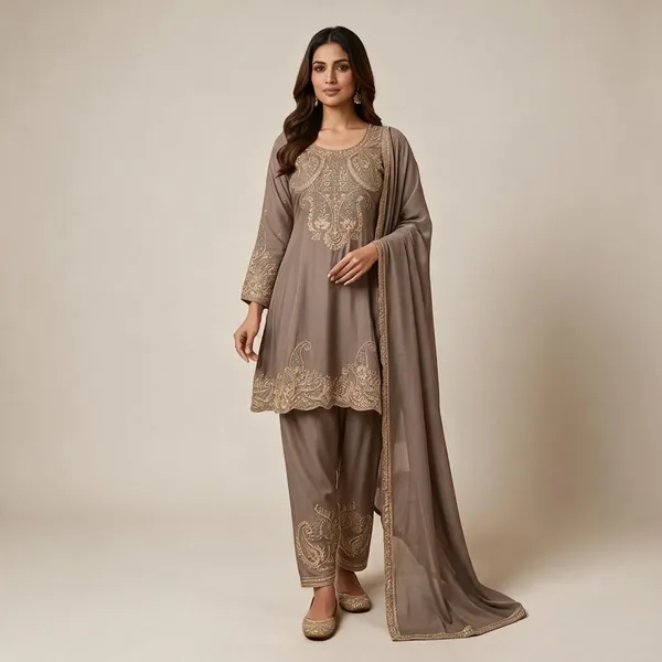 Taupe_Embroidered_Kurta_Set_For_Women