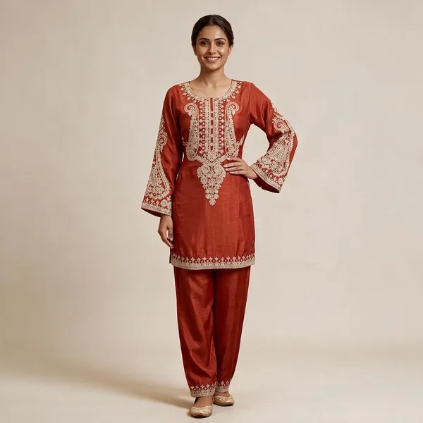 Red_Embroidered_Straight_Kurta_Set_For_Women