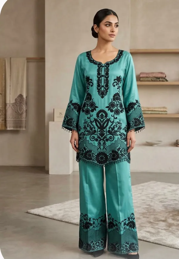 Turquoise_Printed_Kurta_Palazzo_Set_For_Women