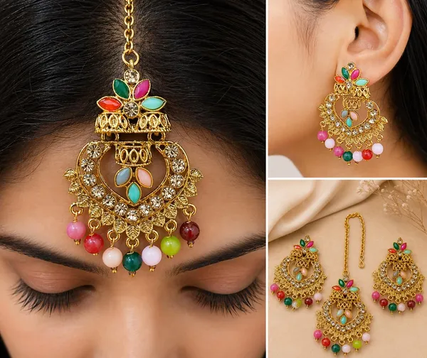 Chandbali_Earrings_With_Maang_Tikka_Set