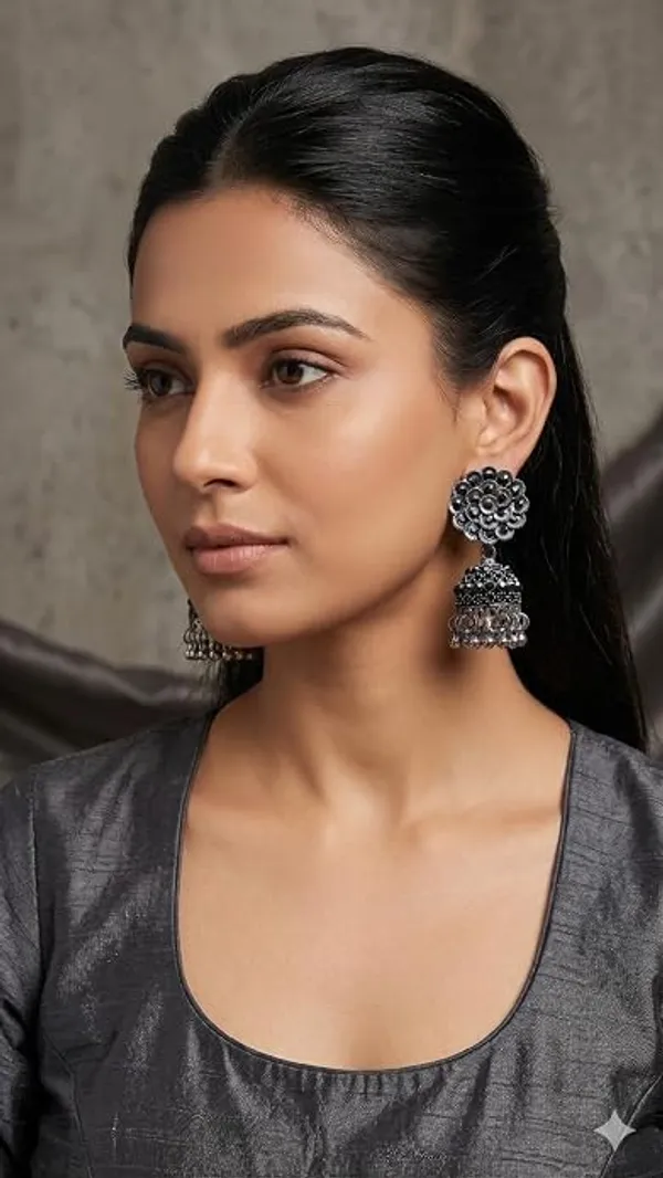 Oxidised_Stone_Jhumki_Earrings