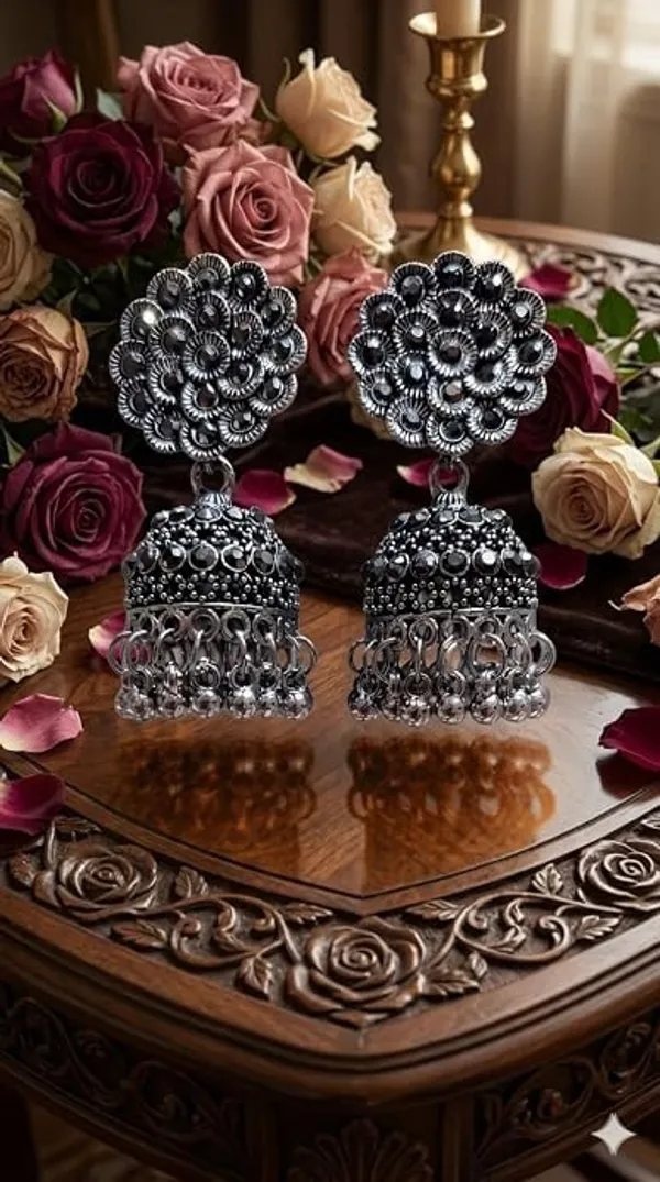 Oxidised_Stone_Jhumki_Earrings