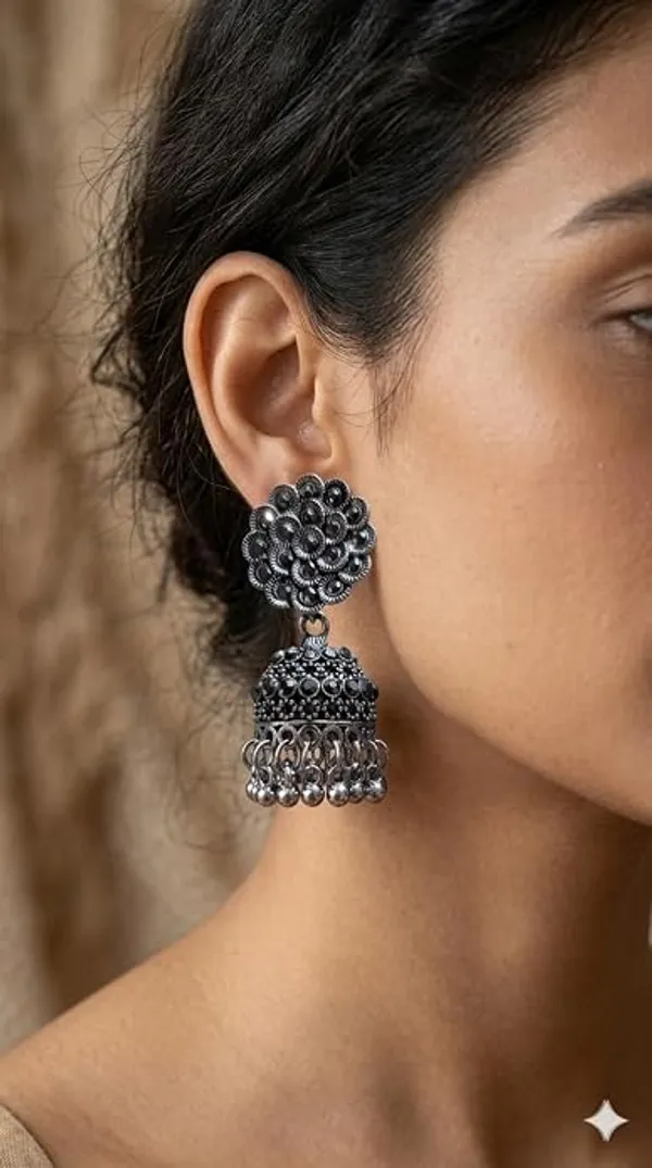 Oxidised_Stone_Jhumki_Earrings