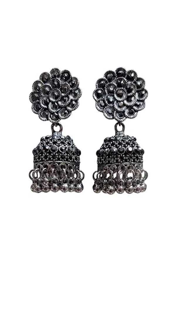 Oxidised_Stone_Jhumki_Earrings