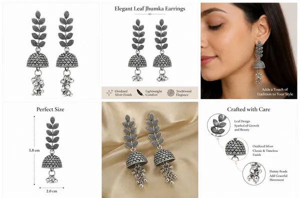 Oxidised_Silver_Leaf_Jhumka_Earrings