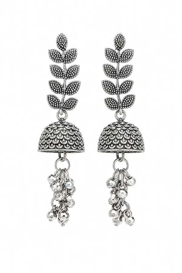 Oxidised_Silver_Leaf_Jhumka_Earrings