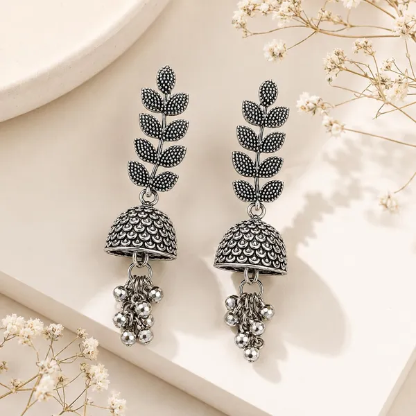 Oxidised_Silver_Leaf_Jhumka_Earrings
