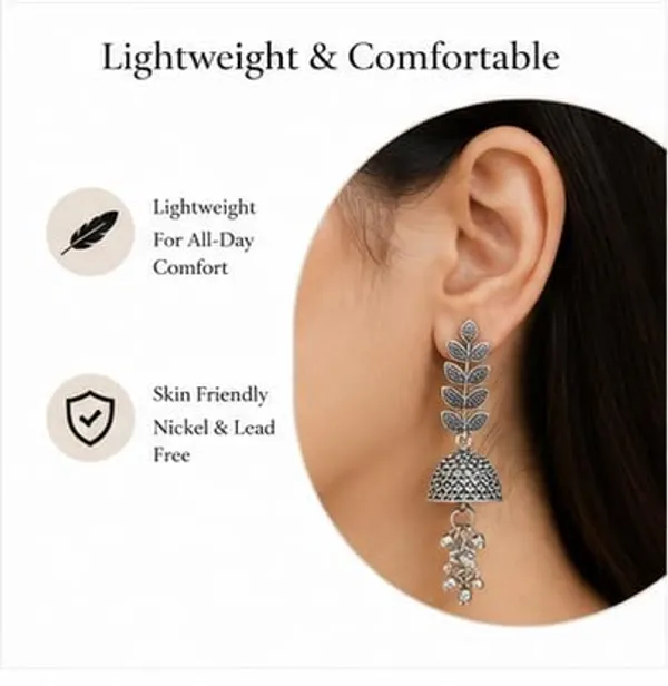Oxidised_Silver_Leaf_Jhumka_Earrings
