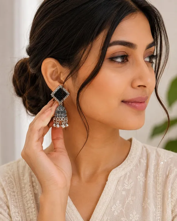Oxidized_Silver_Beaded_Jhumka_Earrings_For_Women