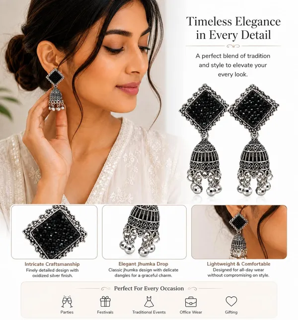 Oxidized_Silver_Beaded_Jhumka_Earrings_For_Women