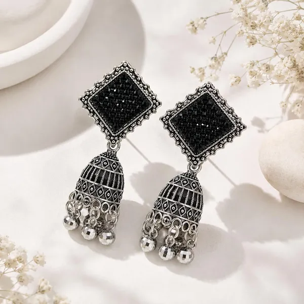 Oxidized_Silver_Beaded_Jhumka_Earrings_For_Women
