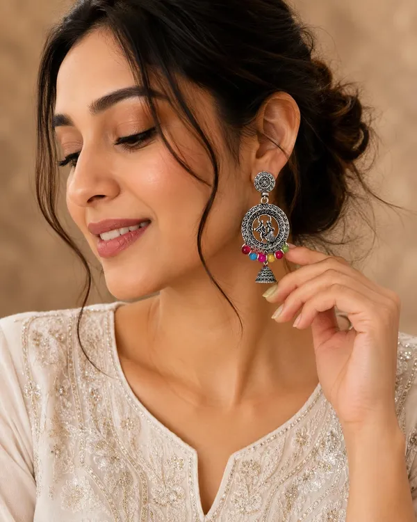 Oxidized_Jhumka_Earrings_With_Beads