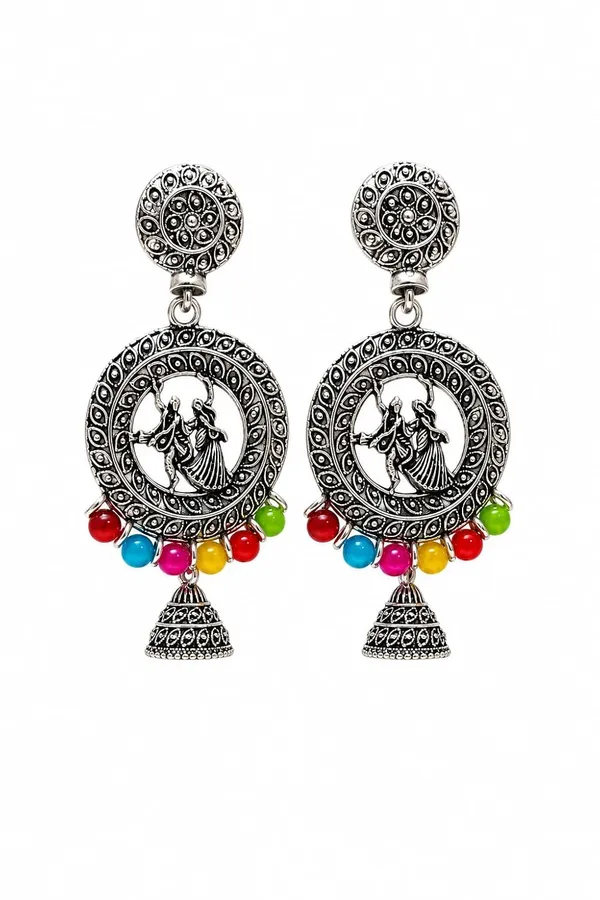 Oxidized_Jhumka_Earrings_With_Beads
