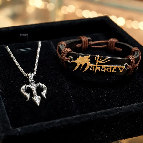 Mahadev_Trishul_Pendant_Chain_And_Bracelet_Combo