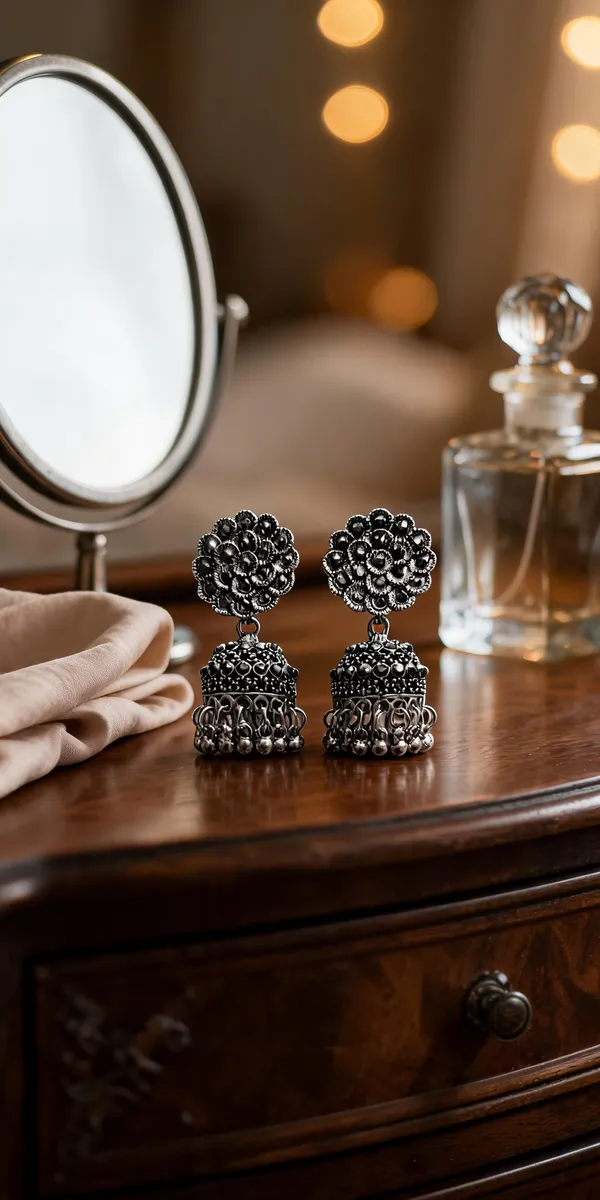 Oxidised_Stone_Jhumki_Earrings