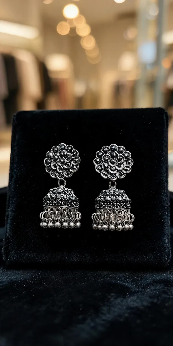 Oxidised_Stone_Jhumki_Earrings