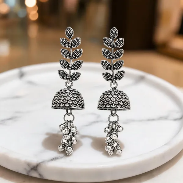 Oxidised_Silver_Leaf_Jhumka_Earrings