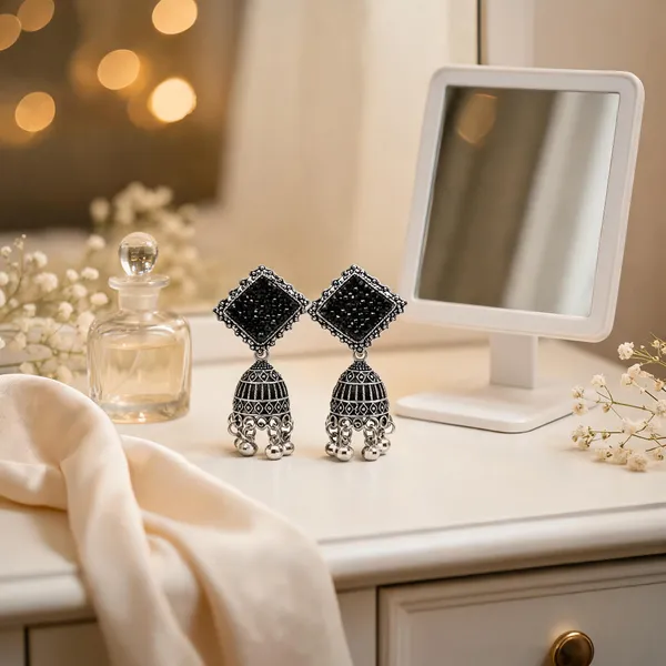 Oxidized_Silver_Beaded_Jhumka_Earrings_For_Women