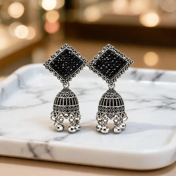 Oxidized_Silver_Beaded_Jhumka_Earrings_For_Women