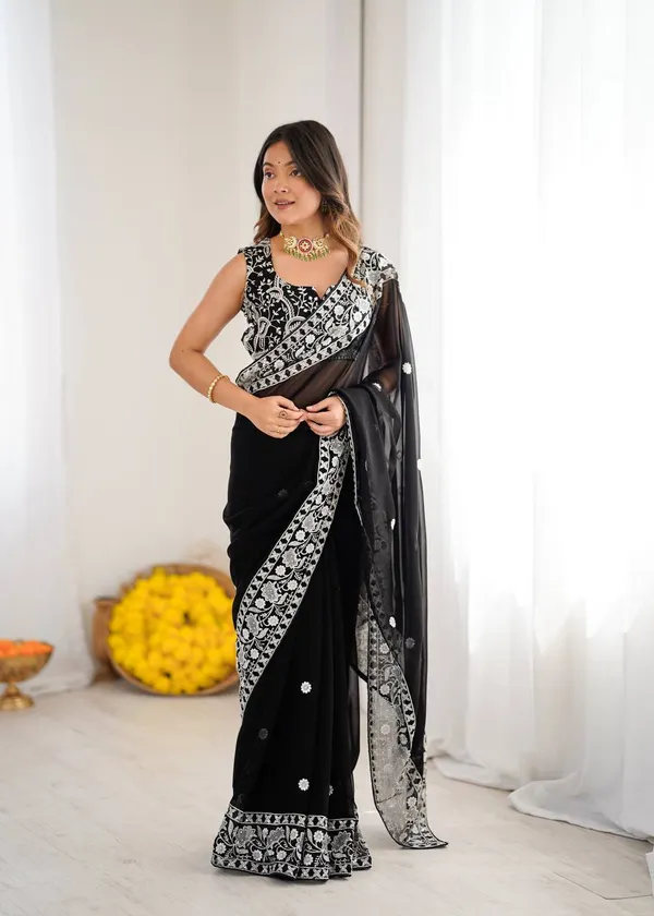 Black_Georgette_Embroidery_Saree