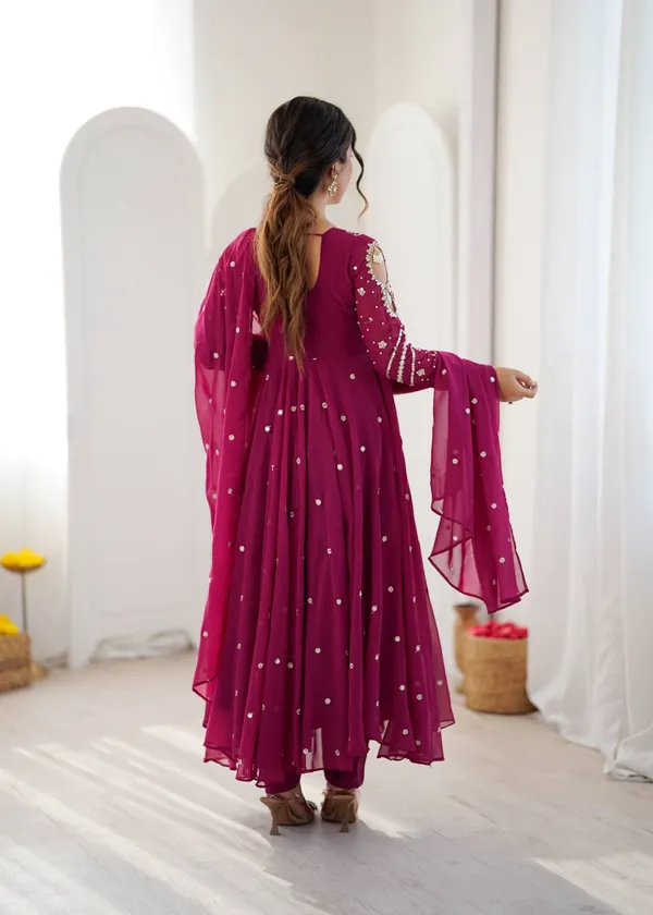 Magenta_Pink_Faux_Georgette_Embroidered_Gown_with_Full_Sleeves_For_Festival