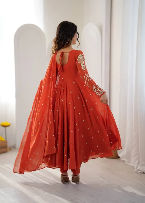 Orange_Faux_Georgette_Embroidered_Gown_with_Full_Sleeves_For_Festival