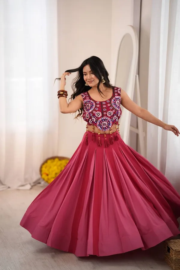 Rani_Pink_Crop_Top_Lehenga_with_Mirror_Work_Choli