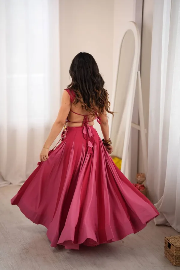 Rani_Pink_Crop_Top_Lehenga_with_Mirror_Work_Choli