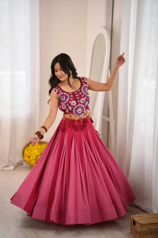 Rani_Pink_Crop_Top_Lehenga_with_Mirror_Work_Choli