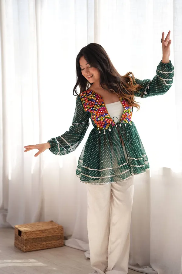 Wonderful_Bottle_Green_Embroidered_Georgette_Navratri_Special_Top