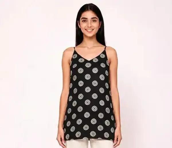 Black_Pure_Cotton_Sleeveless_Printed_Short_Kurti_For_Women
