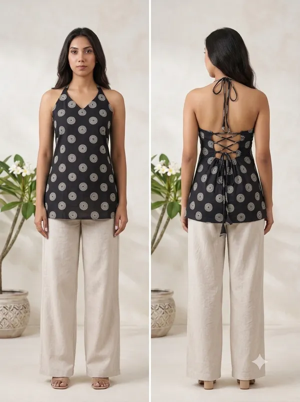 Black_Pure_Cotton_Sleeveless_Printed_Short_Kurti_For_Women