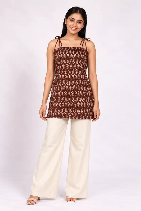 Maroon_Pure_Cotton_Sleeveless_Paisley_Print_Short_Kurti_For_Women