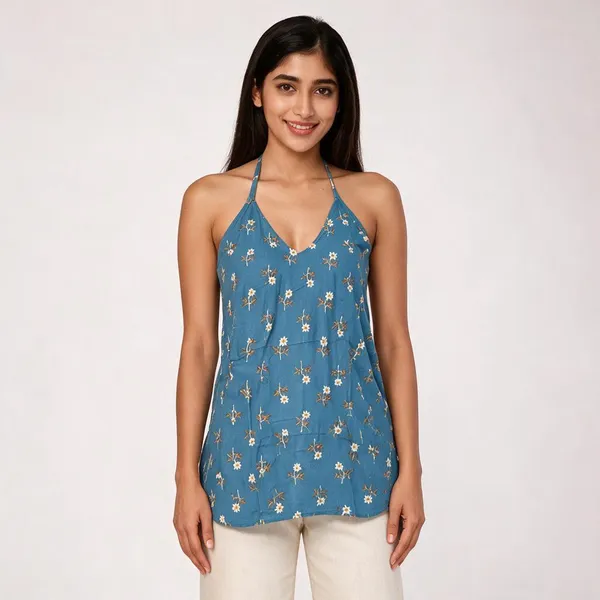 Blue_Pure_Cotton_Short_Kurti