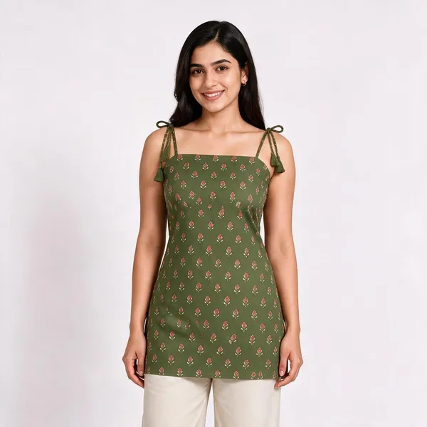 Green_Pure_Cotton_Paisley_Print_Short_Kurti_For_Women