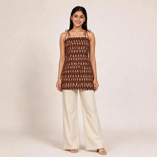 Maroon_Pure_Cotton_Sleeveless_Paisley_Print_Short_Kurti_For_Women