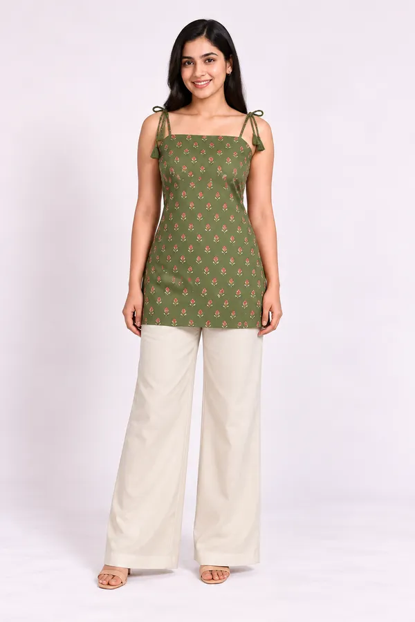 Green_Pure_Cotton_Paisley_Print_Short_Kurti_For_Women