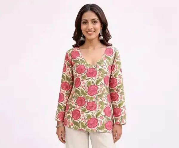 Pink_Pure_Cotton_Corset_Back_Floral_Short_Kurti_For_Women