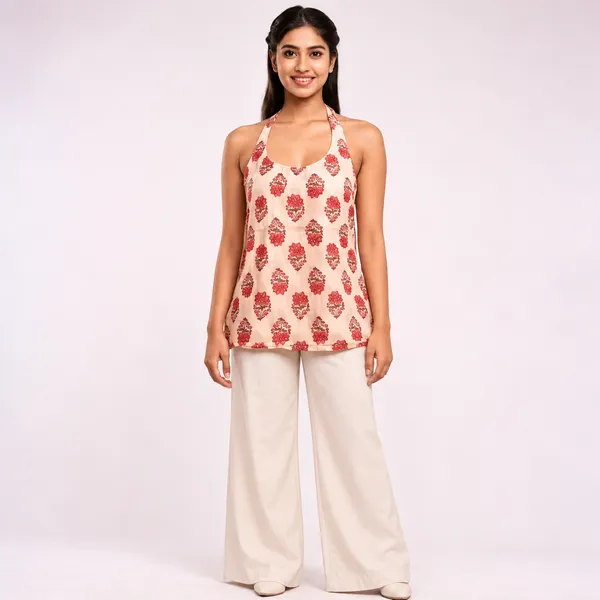 Peach_Pure_Cotton_Short_Kurti