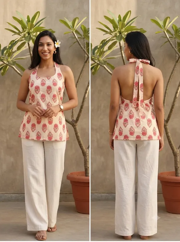 Peach_Pure_Cotton_Short_Kurti