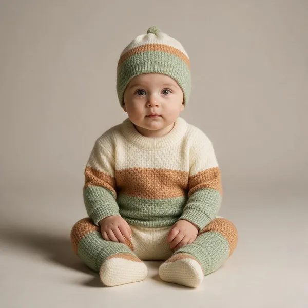 Multicolor_Knitted_Striped_Sweater_Set_For_Babies