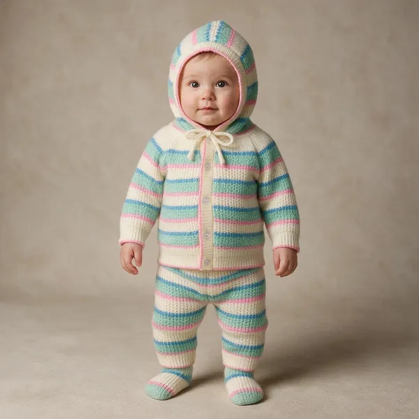 Multicolor_Knit_Hooded_Cardigan_Set_For_Babies