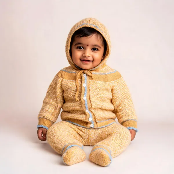 Yellow_Knitted_Hooded_Winter_Set_For_Babies