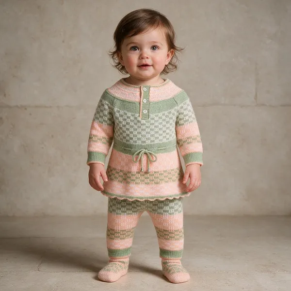 Green_And_Pink_Knitted_Dress_Set_For_Baby_Girls