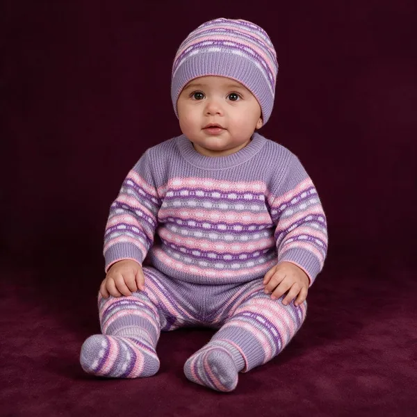 Purple_Knitted_Winter_Cap_And_Booties_Set_For_Baby