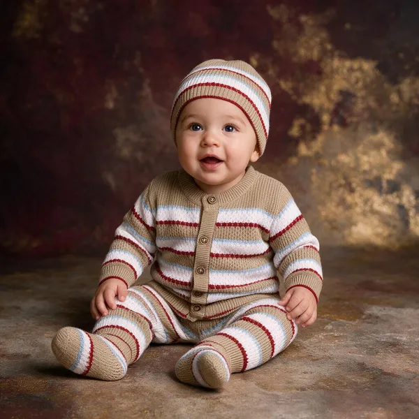 Beige_Knitted_Striped_Winter_Set_For_Babies