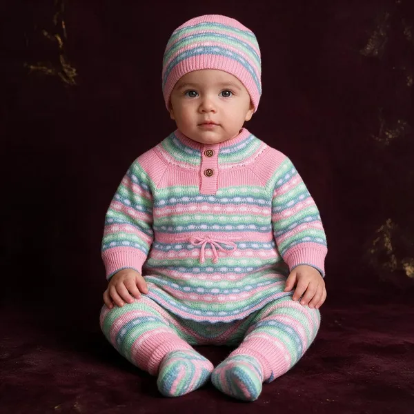 Pink_Knitted_Striped_Outfit_Set_For_Baby