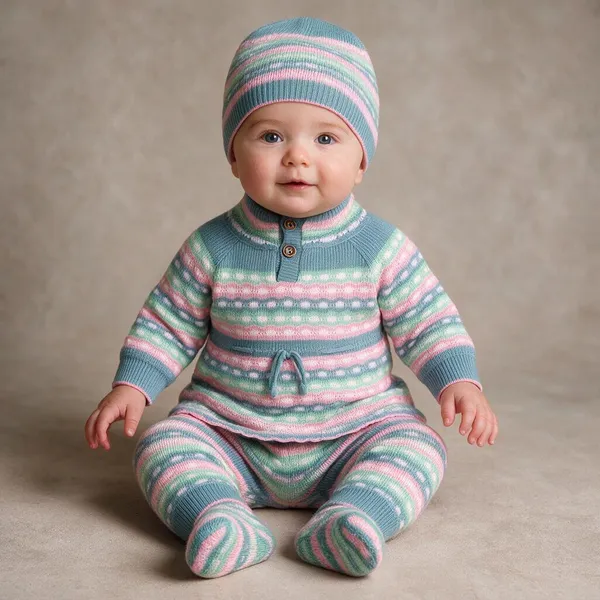 Blue_Knitted_Striped_Winter_Set_For_Babies